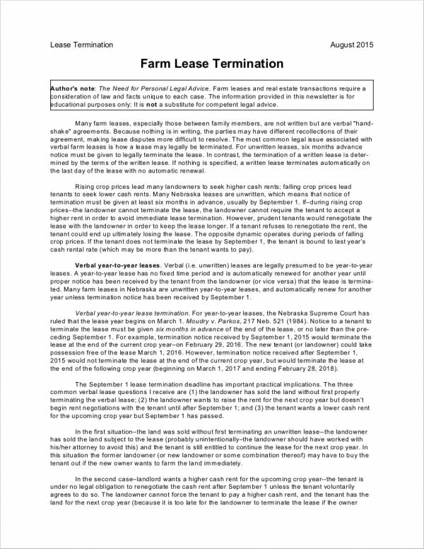 farm lease termination