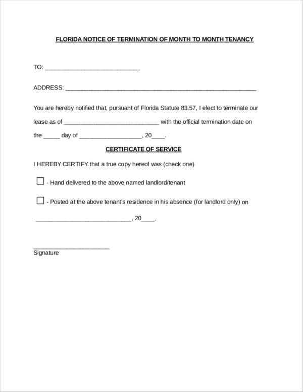 florida lease termination letter
