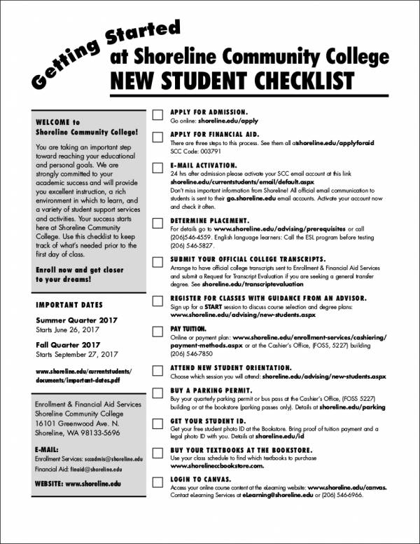 getting started student checklist