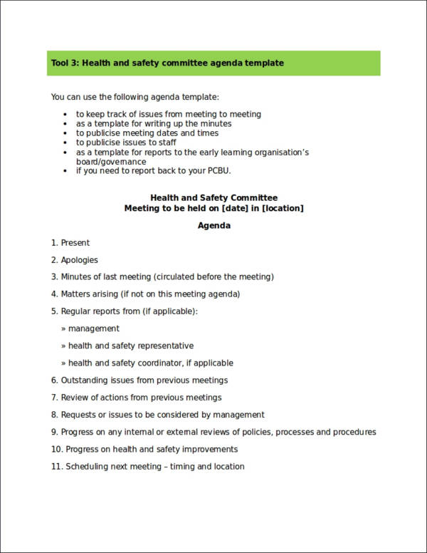 Free 18 Safety Agenda Samples Templates In Ms Word Pdf