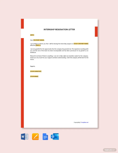 internship official resignation letter template