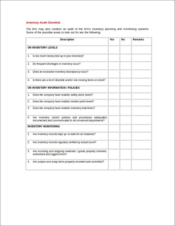 inventory audit checklist document