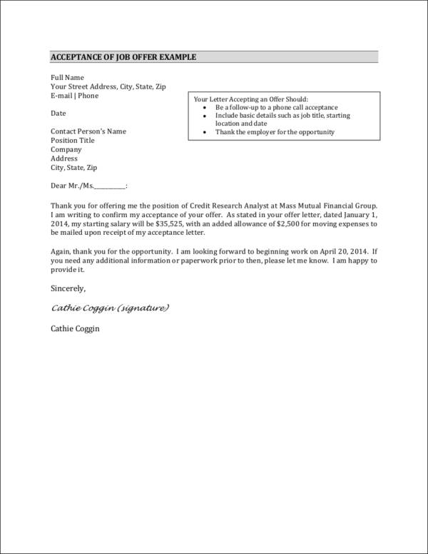 job offer thank you letter example in pdf