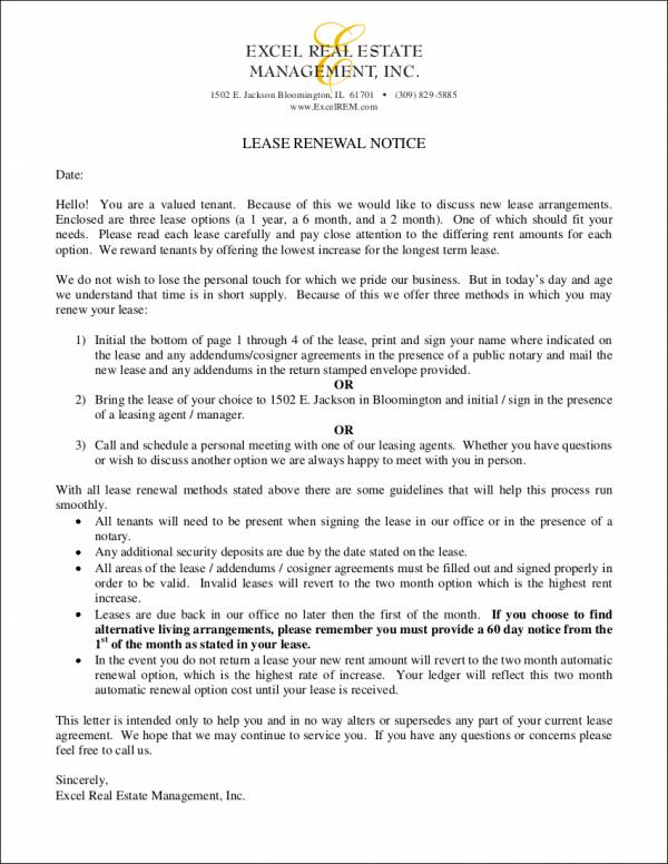lease renewal notice sample