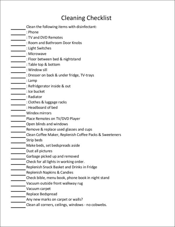 motel cleaning checklist template1