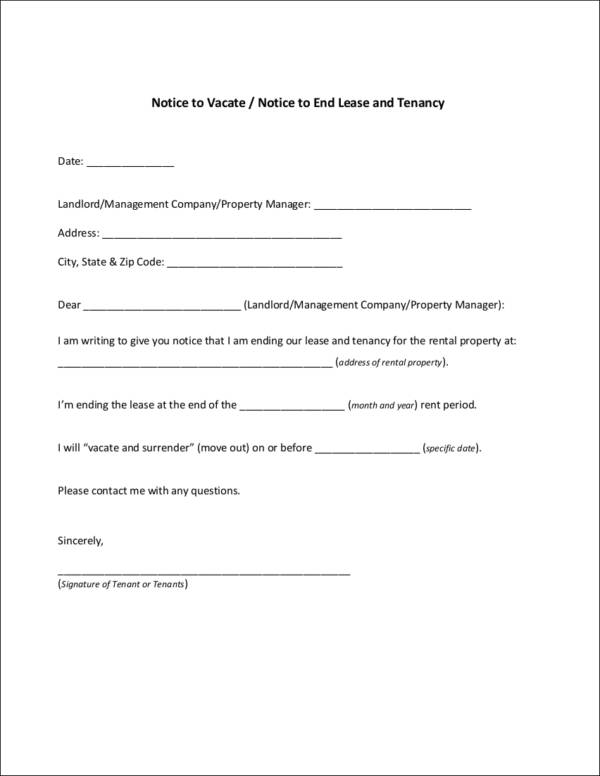 notice to end lease and tenancy template