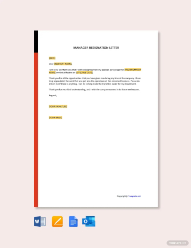 official manager resignation letter template