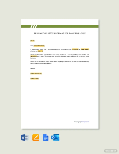 official resignation letter format for bank employee template