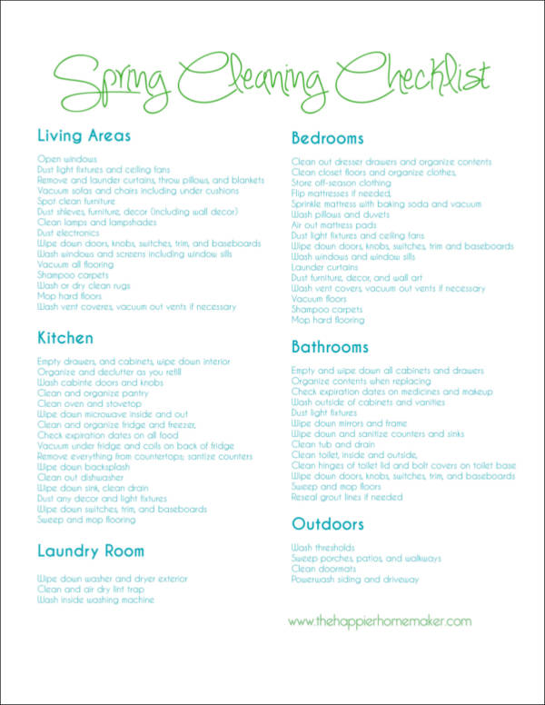 one page spring cleaning checklist template1