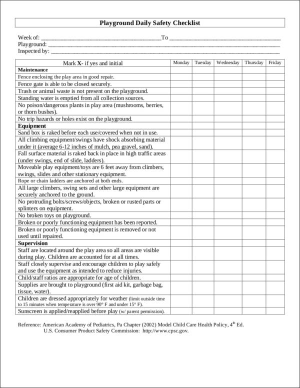 Playground Safety Inspection Checklist