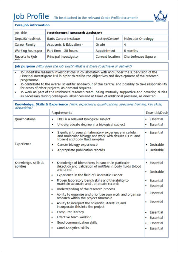 marketing research job profile