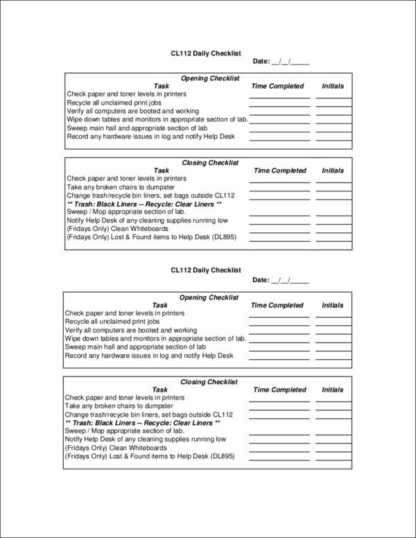 printable daily checklist