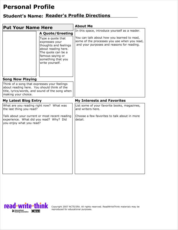 printable personal profile in pdf