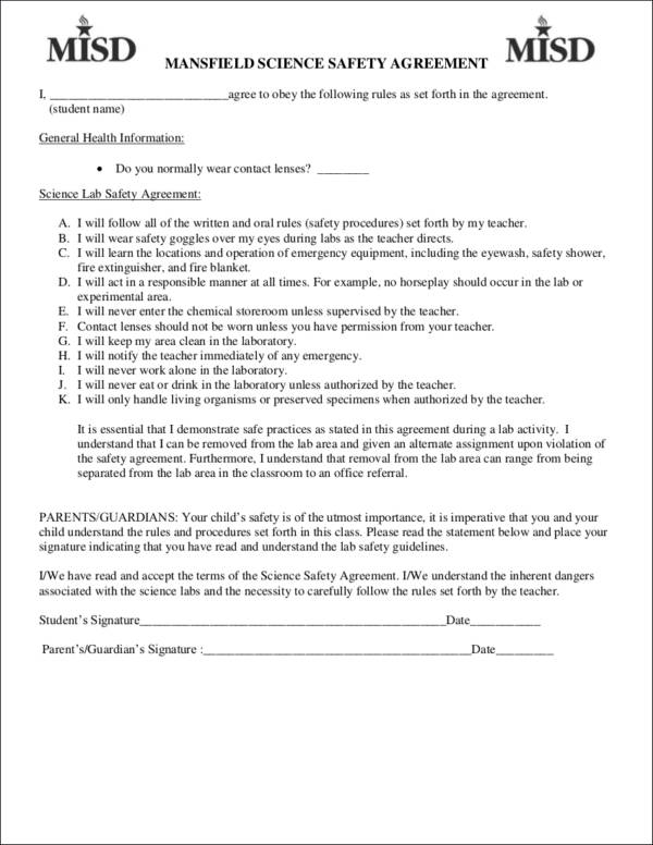printable safety agreement contract template