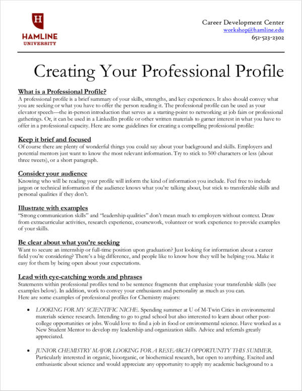 professional personal profile