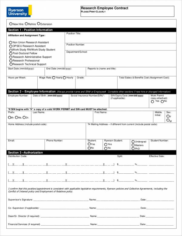 research employee contract form
