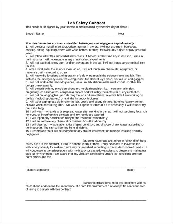 safety contract template for laboratory activities