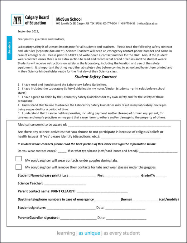 safety contract template for students