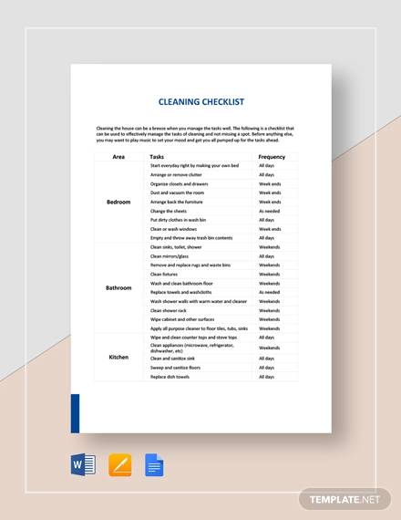 sample cleaning checklist