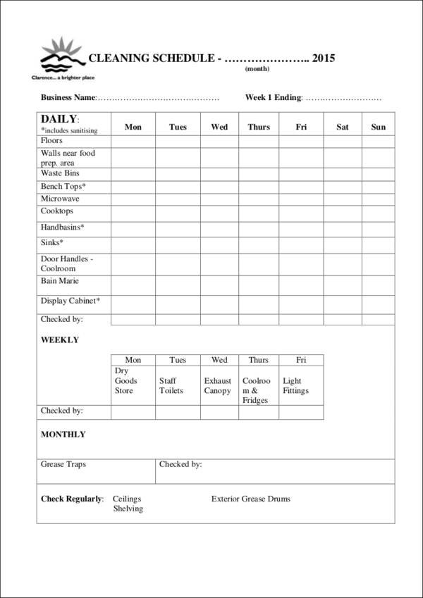 sample cleaning schedule checklist1