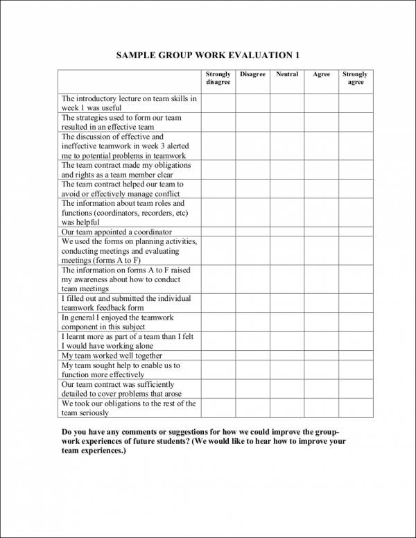 sample group work evaluation form