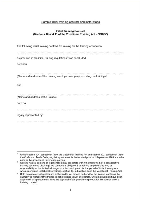 sample initial training contract