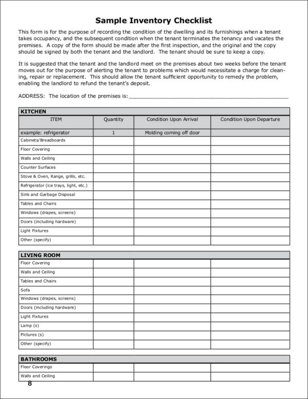 sample inventory checklist