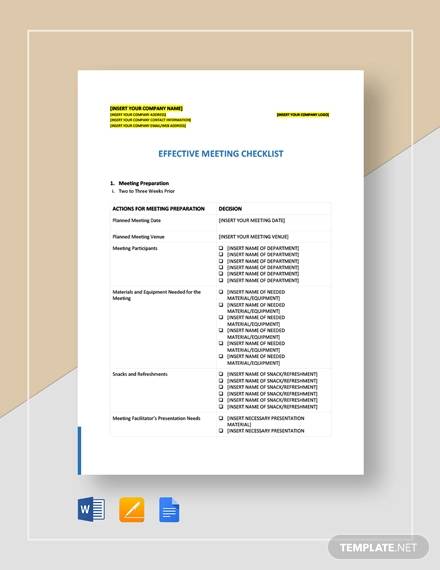 sample meeting checklist