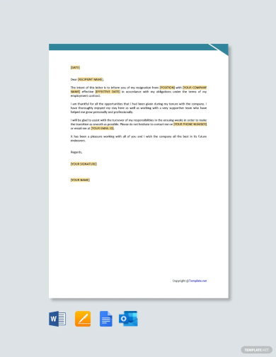 sample official resignation letter template