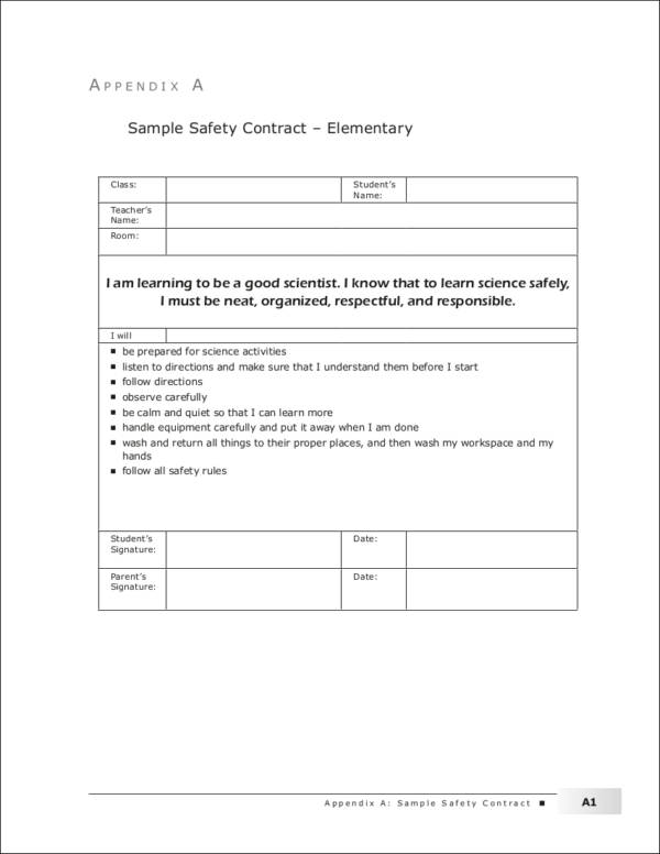 sample safety contract template for elementary students