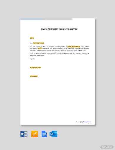 simple and short official resignation letter template