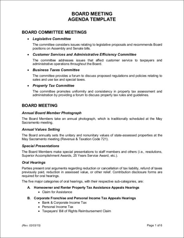 simple board meeting agenda template