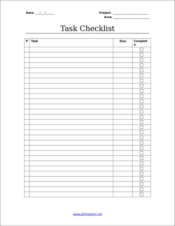 simple task checklist template