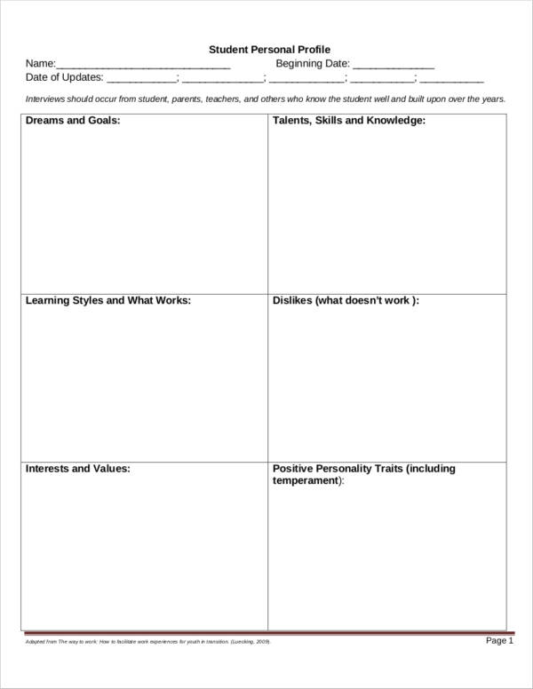 student personal profile template