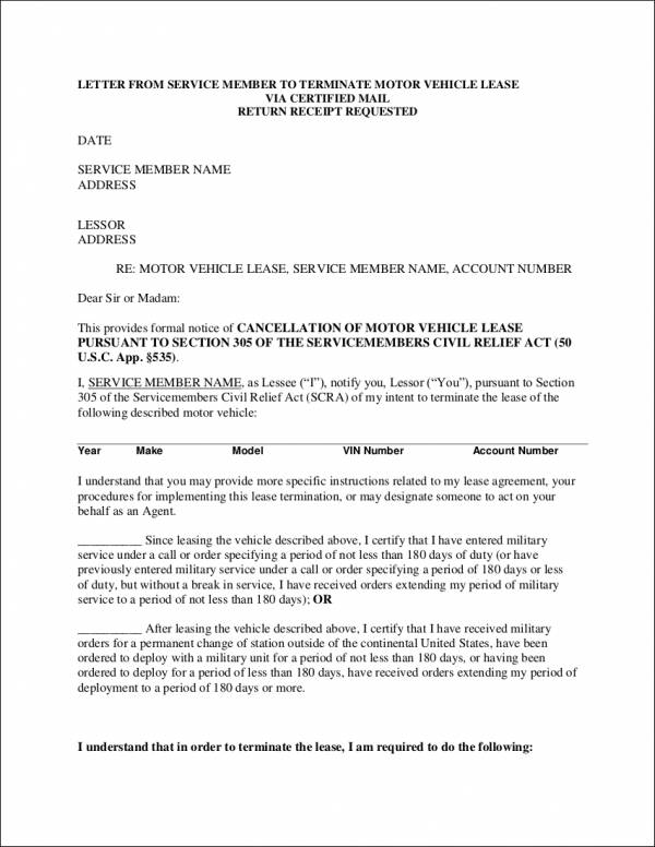 termination letter for automobile lease