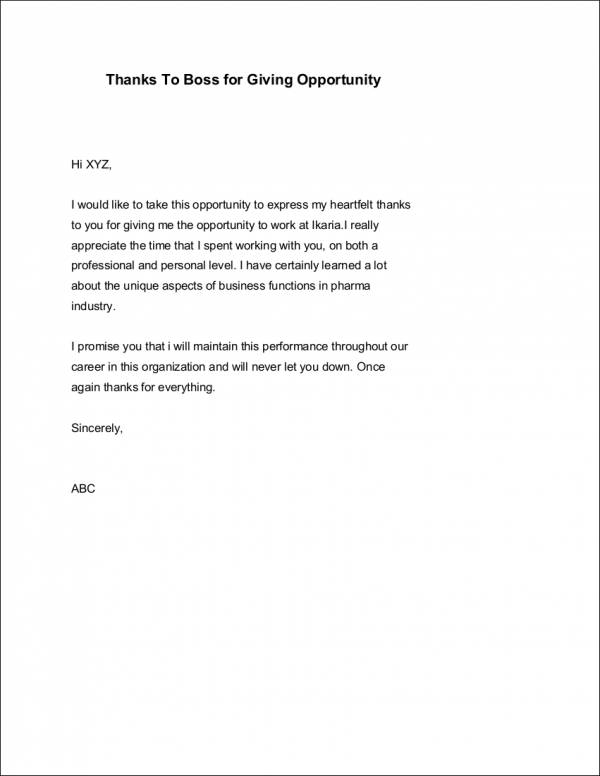Thank You Letter To Boss For Job Opportunity from images.sampletemplates.com