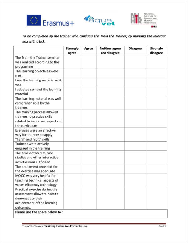 trainer training evaluation form template