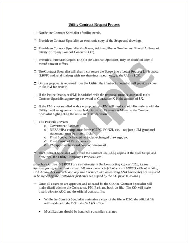 utility contract request checklist