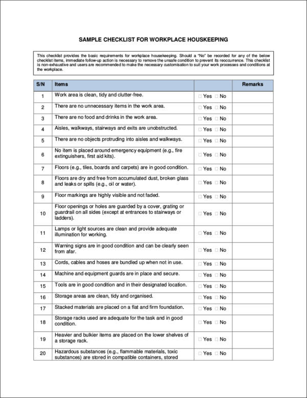 5s Manufacturing Housekeeping Checklist   Workplace Housekeeping Checklist Template1 