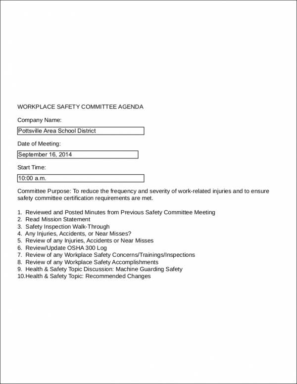 workplace safety agenda sample