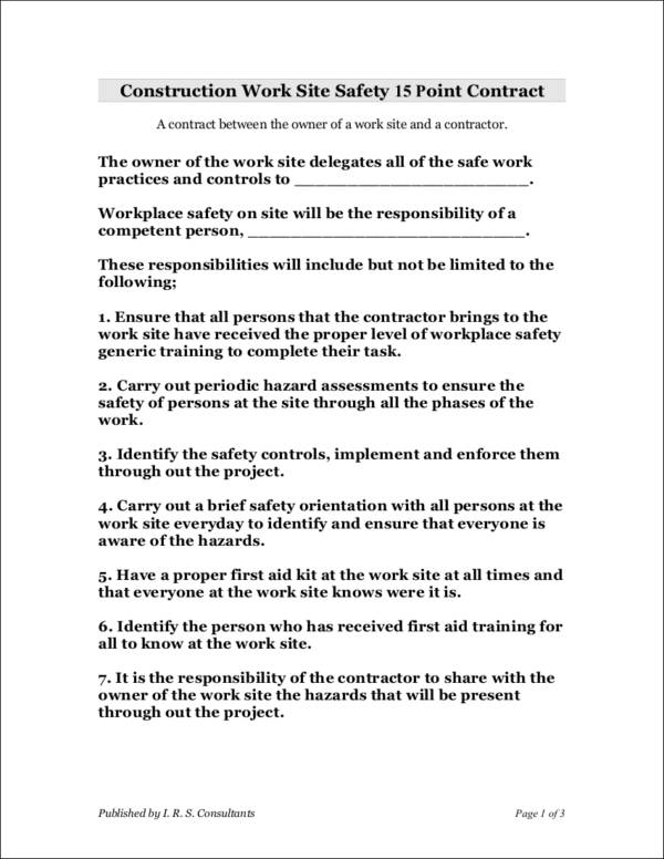worksite safety contract template