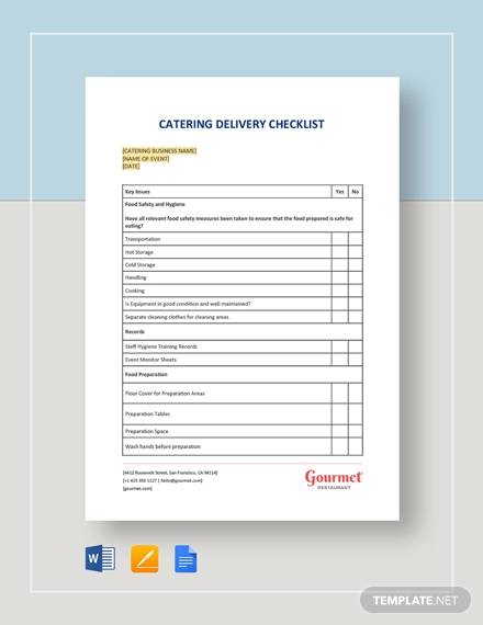 catering delivery checklist