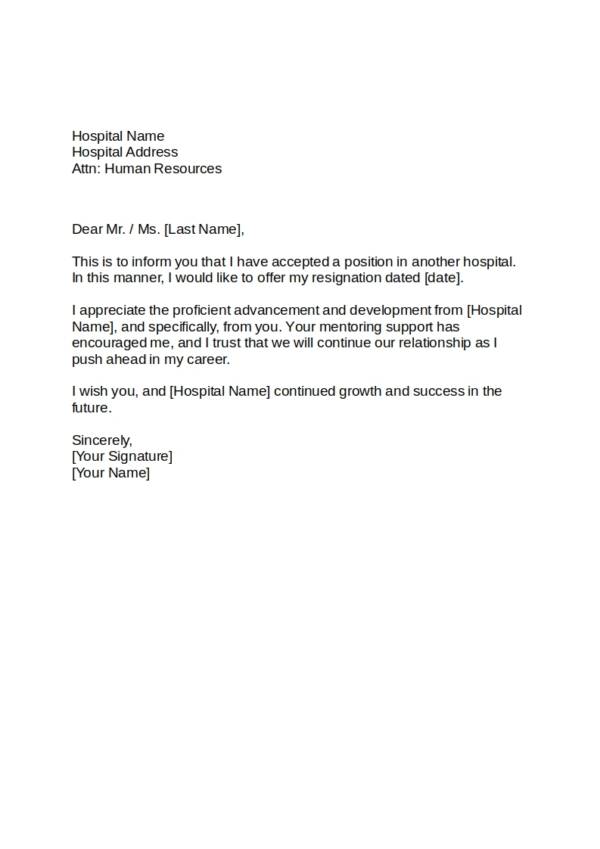 nurse resignation notice template