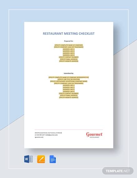 restaurant meeting checklist