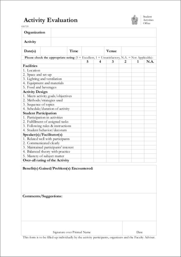 FREE 16+ Activity Evaluation Form Samples & Templates in PDF