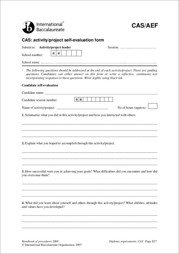 activity project self evaluation form