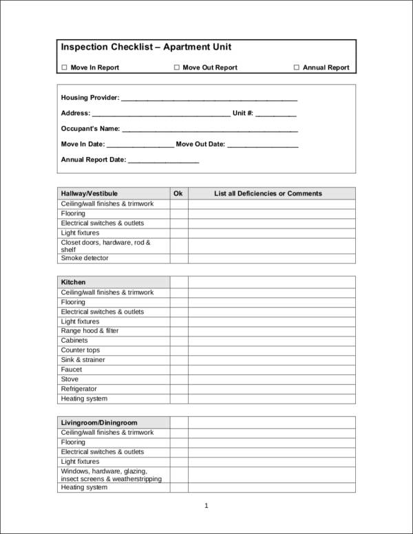apartment unit inspection checklist