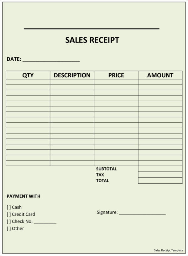 blank sales receipt template