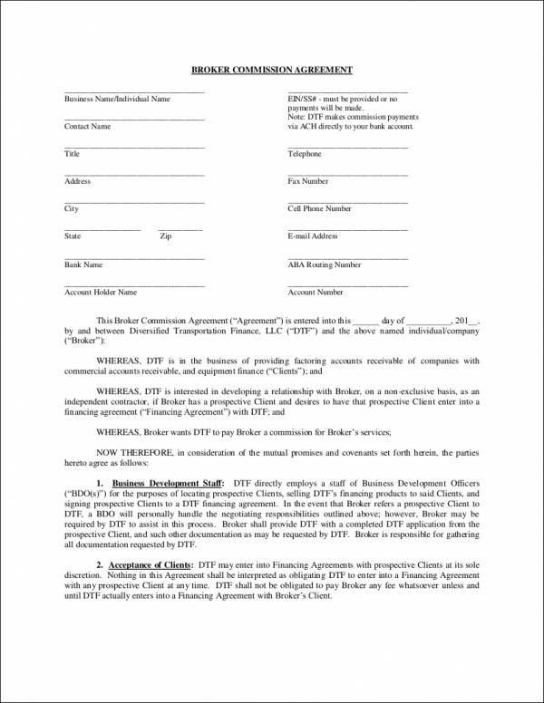 broker commission agreement template
