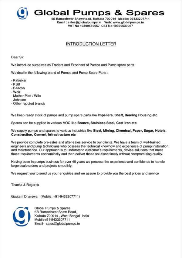 12 Sales Introduction Letter Samples Templates Free Word Pdf